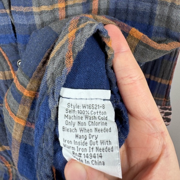 Johnny Was Blue Plaid Leopard Print Button Down Shirt Top - Picture 4 of 5